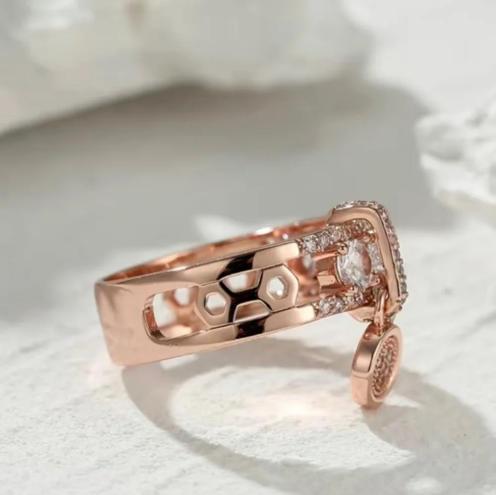 Rose Gold and Diamonds Hanging Disc Pendant Ring